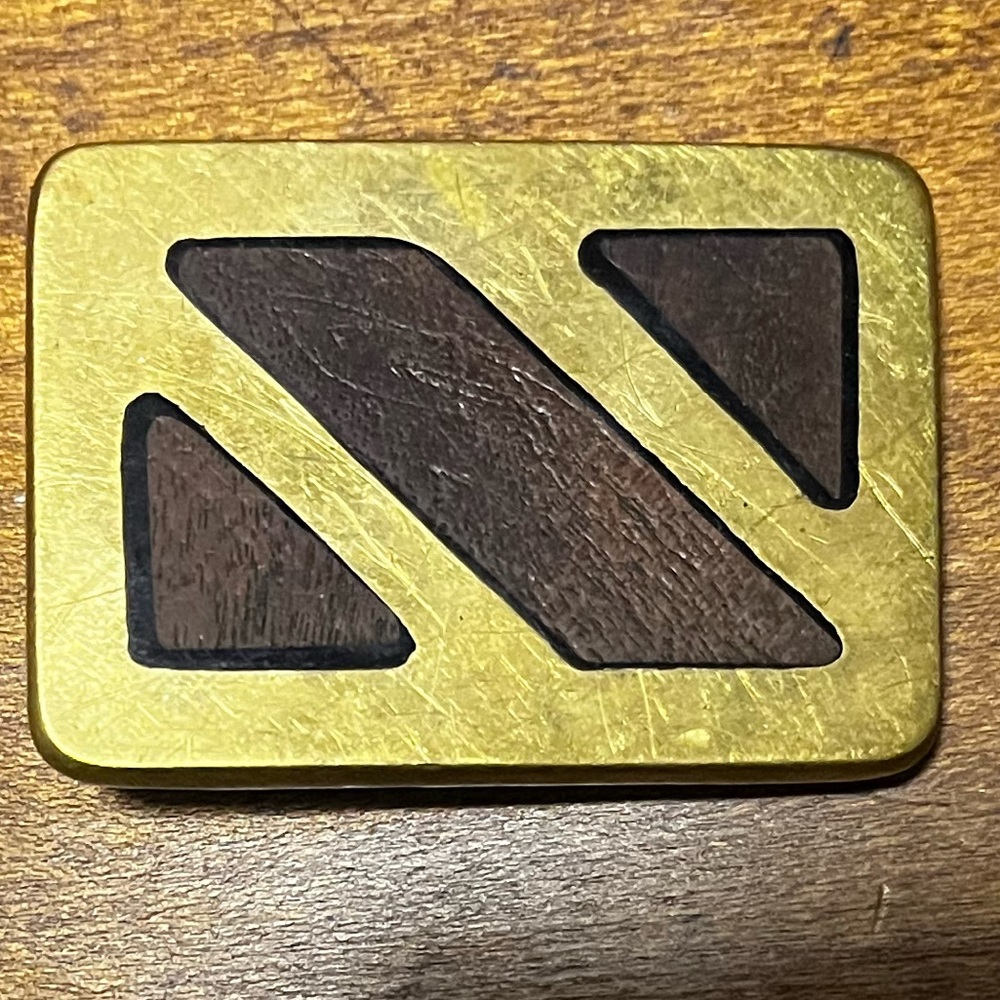 Vintage Solid Brass Buckle Wood Inlay 1970’s. Great Condition.